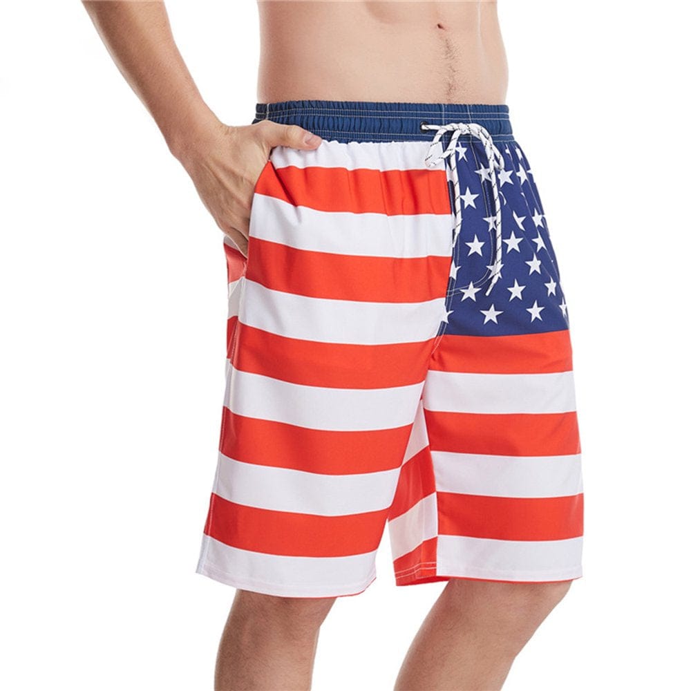 Kamo Men'S Barracuda Swim Trunks American Flag Quick Dry Swim Shorts with Mesh Lining