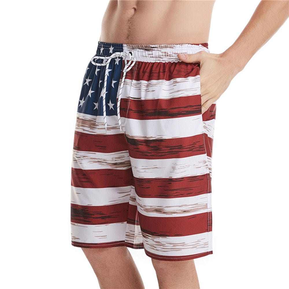 Kamo Men'S Barracuda Swim Trunks American Flag Quick Dry Swim Shorts with Mesh Lining