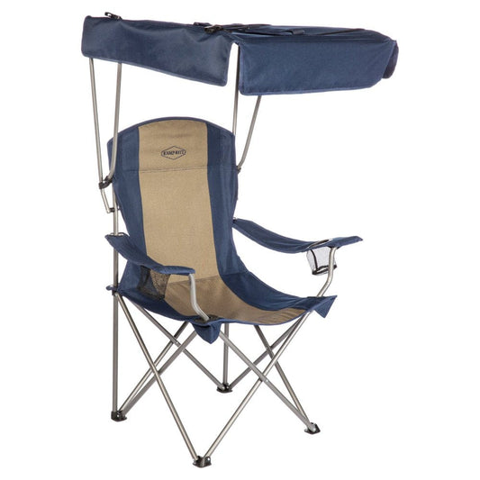 Kamp-Rite Folding Camp Chair with Shade Canopy and Cupholders, Navy/Tan