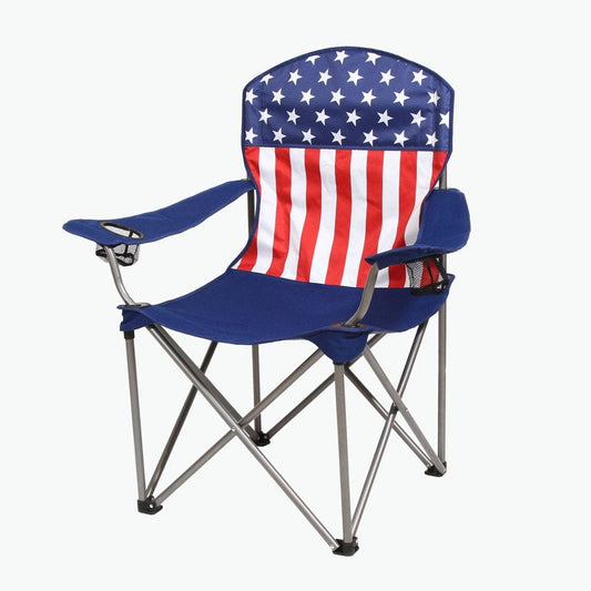 Kamp-Rite Portable Folding Outdoor Camping Chair with 2 Cupholders & Bag, USA Flag