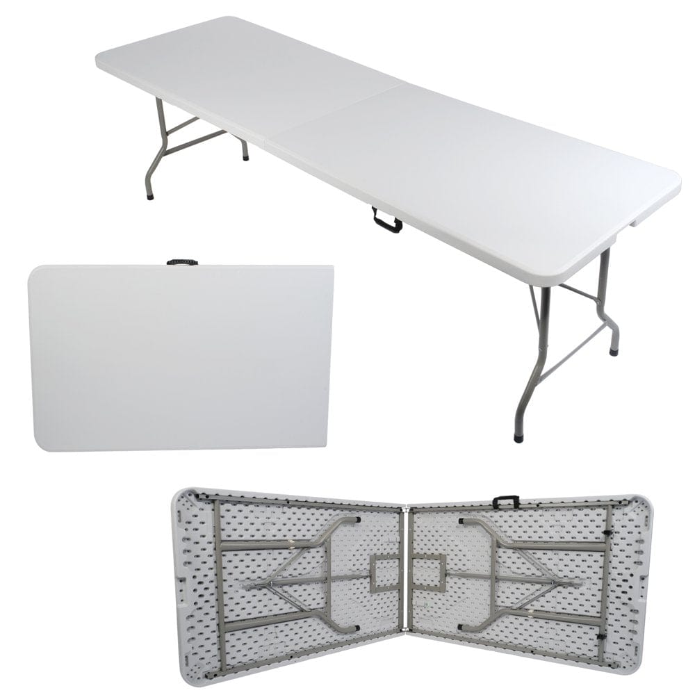 KARMAS PRODUCT 8FT Long Folding Party Table - 96In White Event Commercial Table Portable W/Handle for Office, Beach, Picnic, Garden, Home, Dining, Wedding Indoor Outdoor