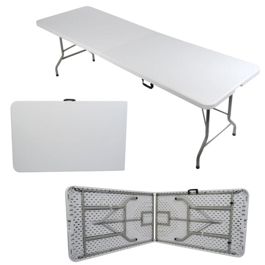 KARMAS PRODUCT 8FT Long Folding Party Table - 96In White Event Commercial Table Portable W/Handle for Office, Beach, Picnic, Garden, Home, Dining, Wedding Indoor Outdoor