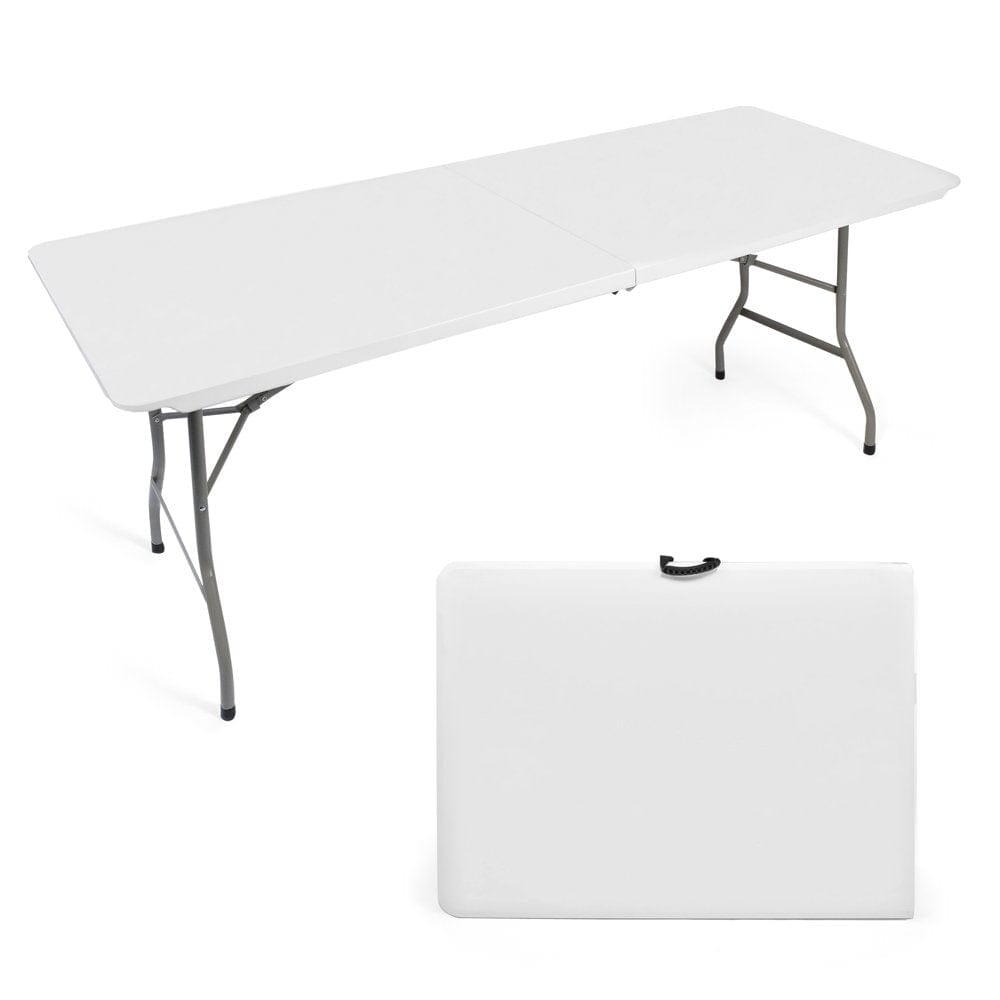 KARMAS PRODUCT 8FT Long Folding Party Table - 96In White Event Commercial Table Portable W/Handle for Office, Beach, Picnic, Garden, Home, Dining, Wedding Indoor Outdoor