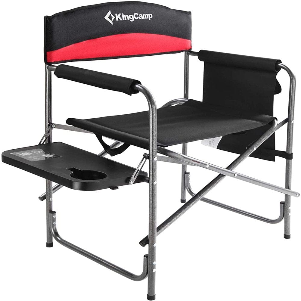 Kingcamp Folding Camping Chair Heavy Duty Director Chair with Side Table and Side Pockets, Red