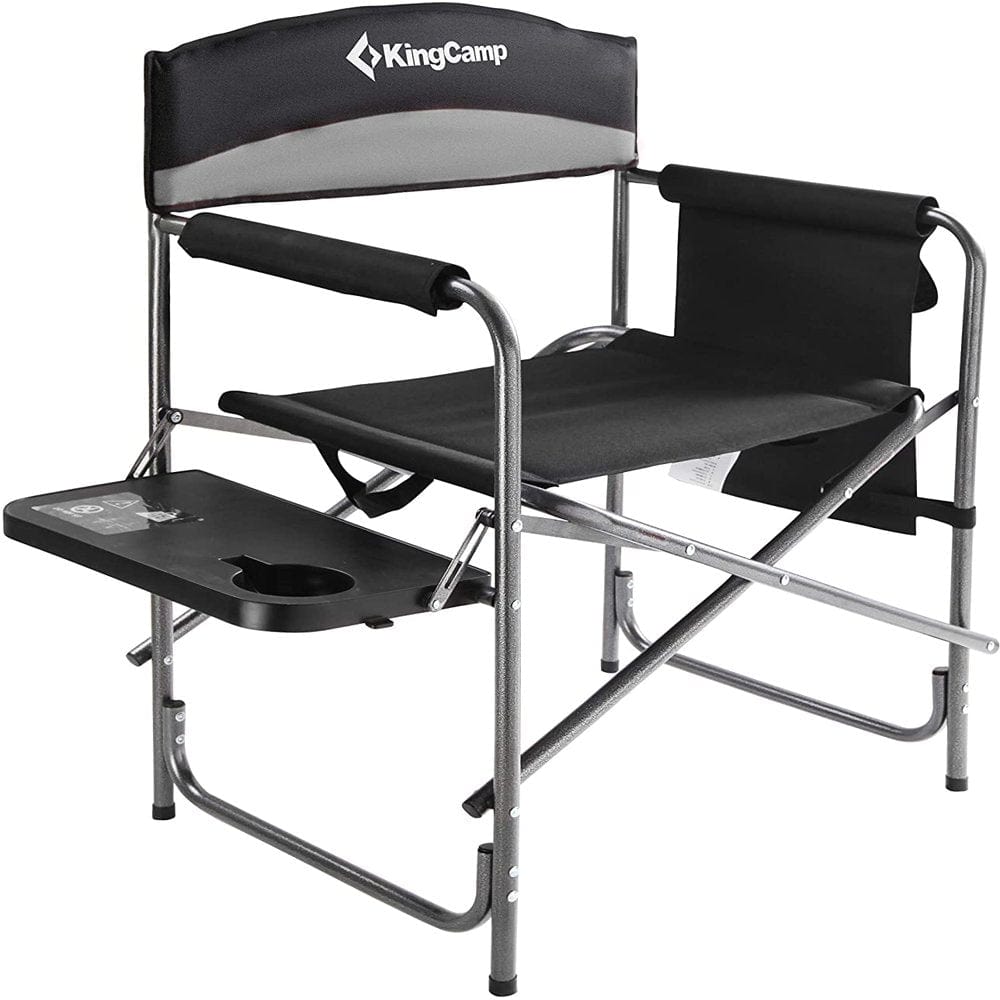 Kingcamp Folding Camping Chair Heavy Duty Director Chair with Side Table and Side Pockets, Red