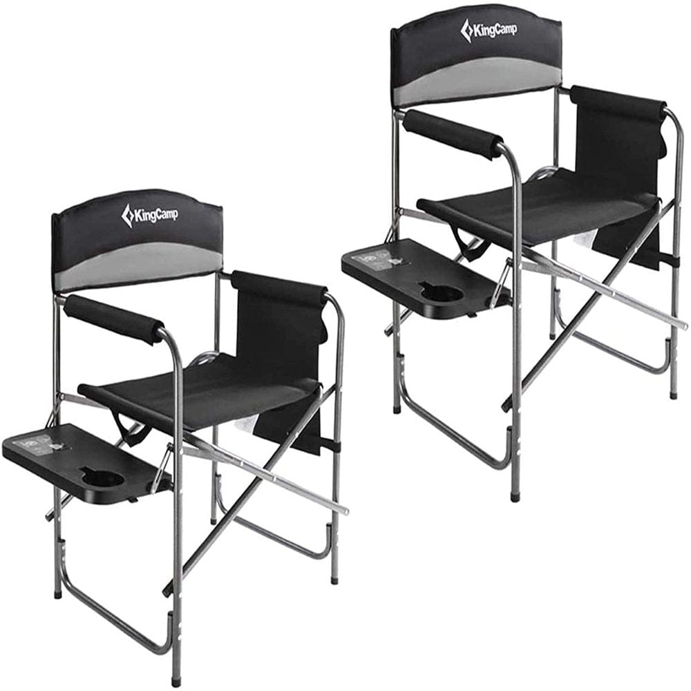 Kingcamp Folding Camping Chair Heavy Duty Director Chair with Side Table and Side Pockets, Red