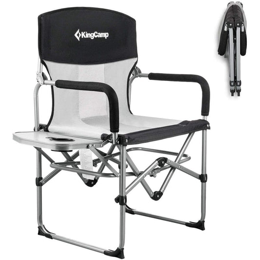 Kingcamp Folding Camping Chairs Heavy Duty Directors Chair with Side Table Black
