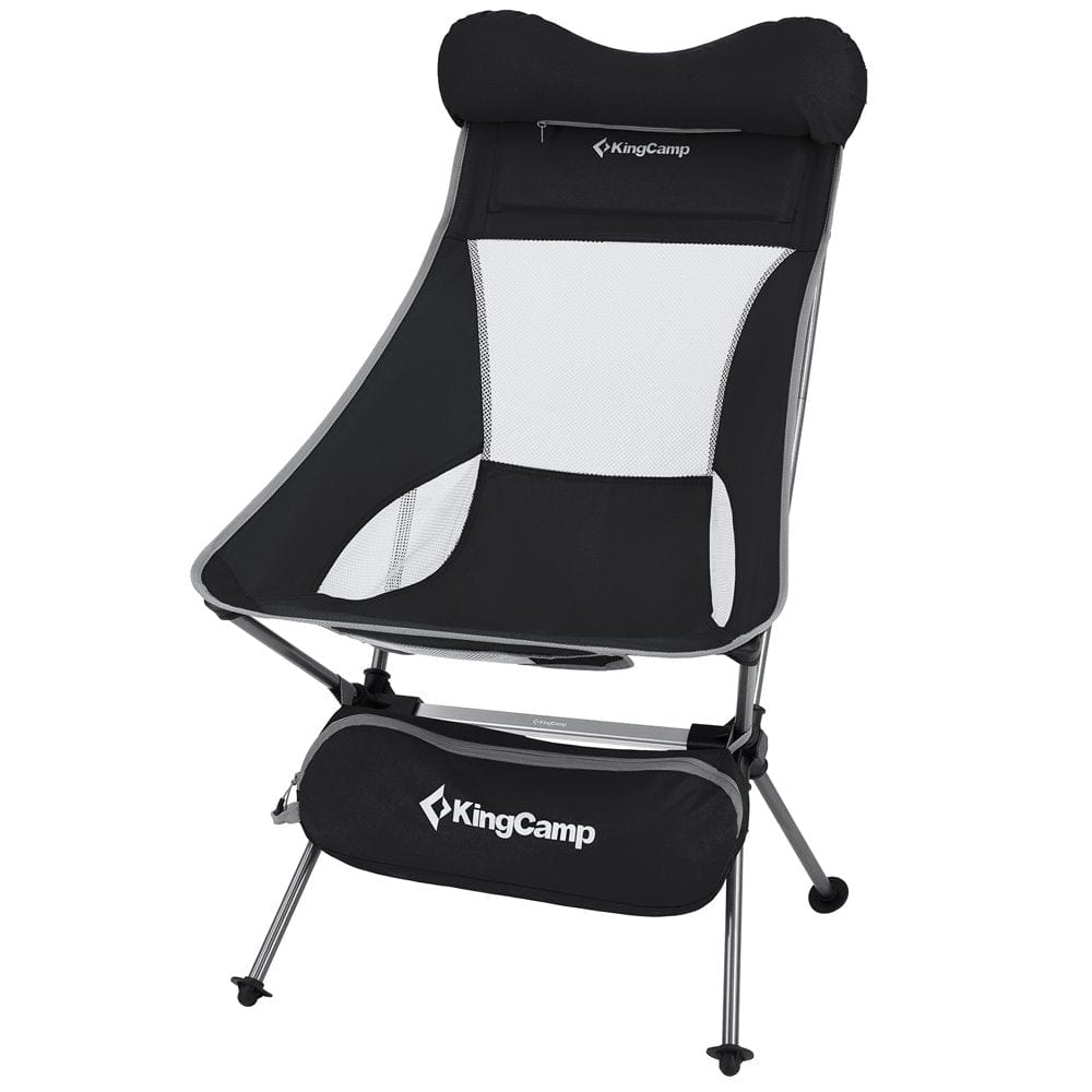 Kingcamp Lightweight High Back Camping Chair Extra Wide Folding Chair with Headrest & Side Pocket & Carry Bag Grey