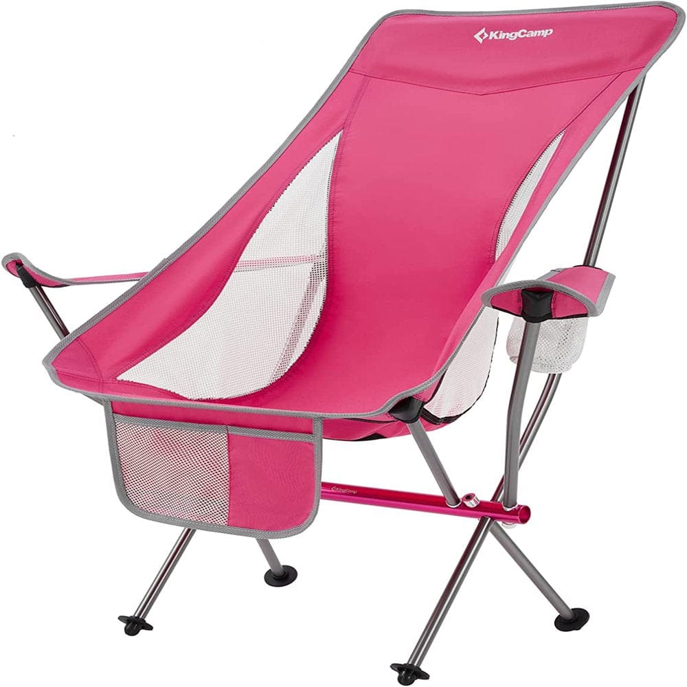 Kingcamp Lightweight High Back Camping Chairs Compact Folding Chair with Armrest & Side Pocket & Carry Bag, Heavy Duty Supports 265 Lbs Pink