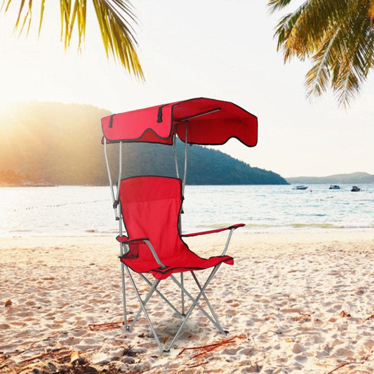 Lakeforest Canopy Chair Sun Protection Camping Lawn Canopy Foldable Chair 330LBS Load Folding Seat with Cup Holder for Beach Poolside Travel Picnic Red