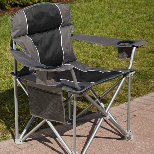 Livingxl 500-Lb. Capacity Heavy-Duty Portable Oversized Chair, Collapsible Padded Arm Chair with Cup Holders and Lower Mesh Side Pocket, Black