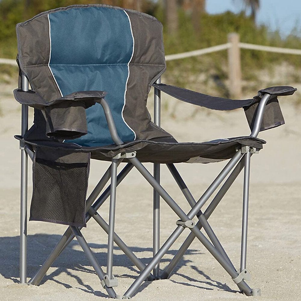 Livingxl 500-Lb. Capacity Heavy-Duty Portable Oversized Chair, Collapsible Padded Arm Chair with Cup Holders and Lower Mesh Side Pocket, Black