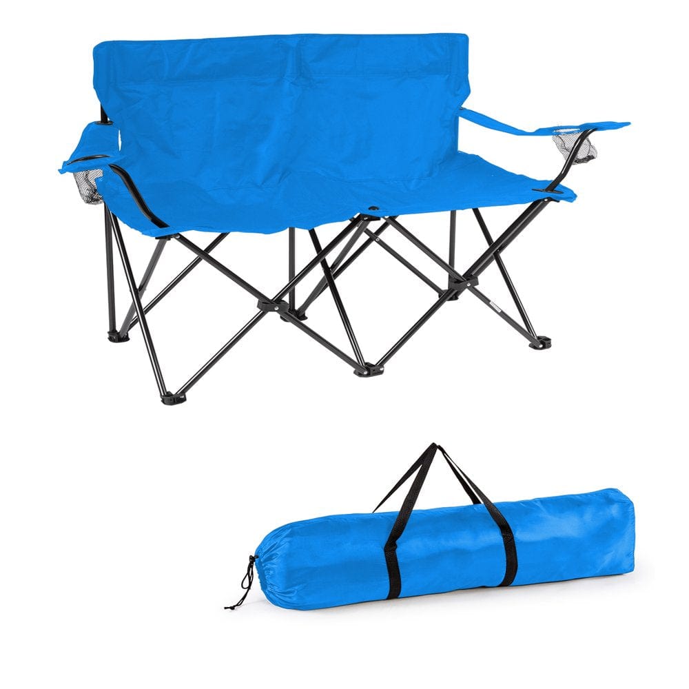 Loveseat Style Double Camp Chair with Steel Frame by Trademark Innovations (Blue, 31.5"H)