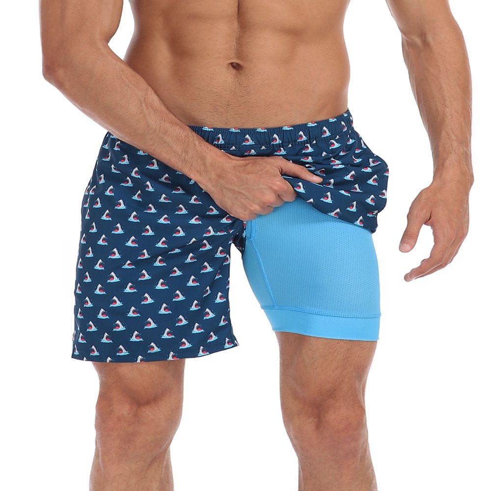 LRD Men'S Swim Trunks with Compression Liner 7 Inch Inseam Black / Gray L