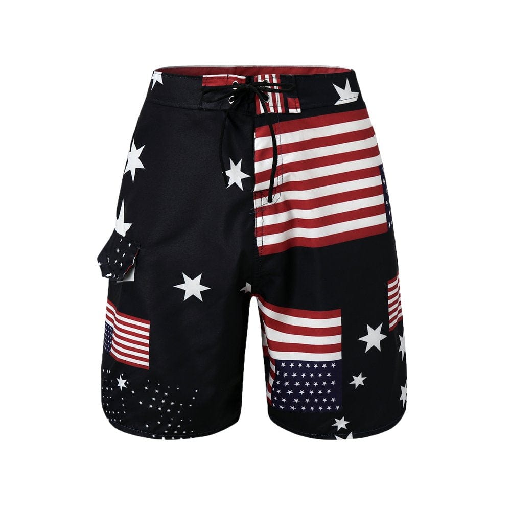 Mens American Flag Swim Trunks Flat Front Drawstring Sports Board Shorts Lightweight Athletic Running Swimsuit