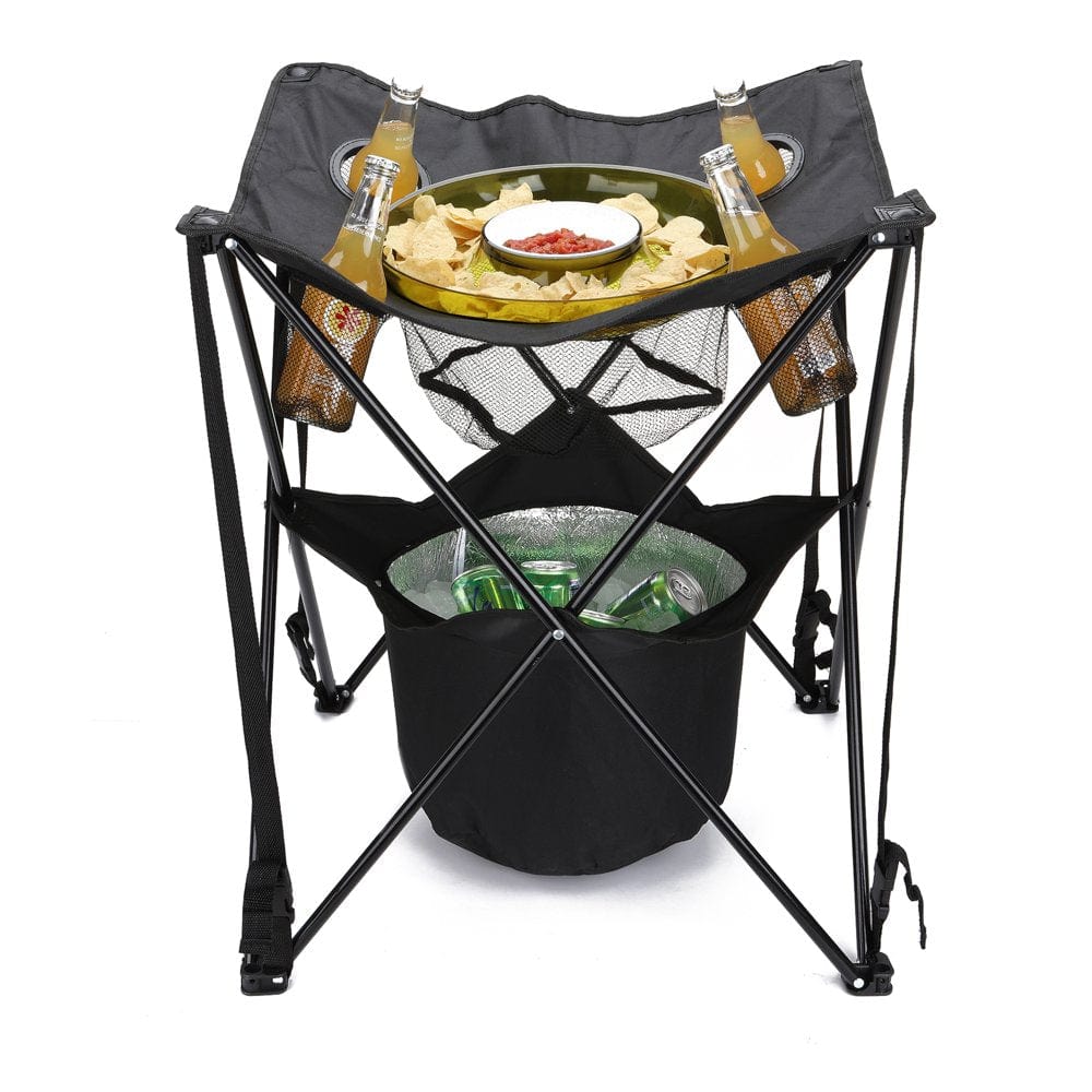 Mind Reader Tailgating Table Collapsible Folding Camping Table with Insulated Cooler, Food Basket, and Travel Bag for Barbeque, Picnic, Camping, and Tailgate