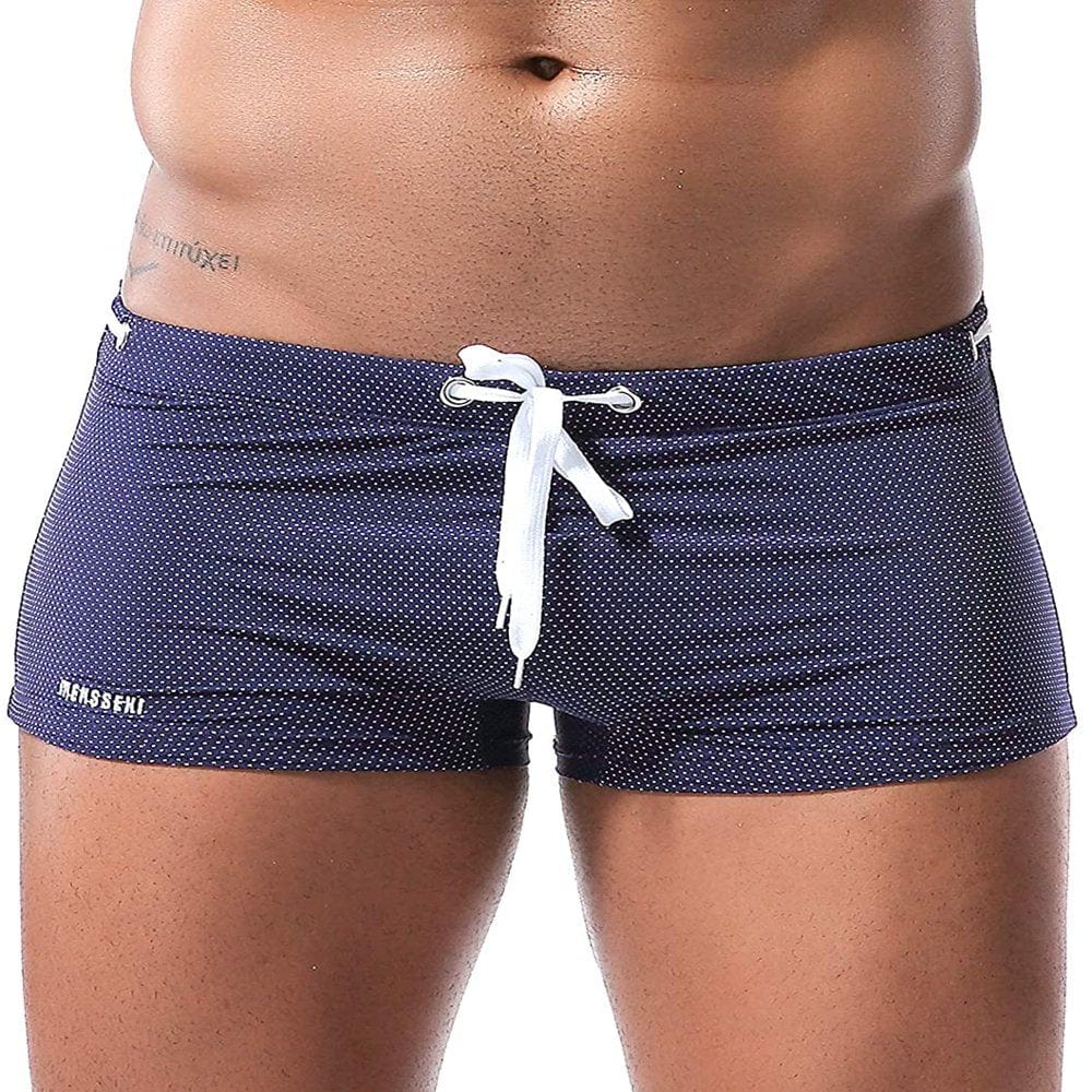 MIZOK Mens Boxer Briefs Swimming Trunks Swimsuit Low Rise Drawstring Royal Blue
