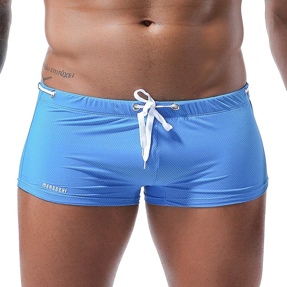 MIZOK Mens Boxer Briefs Swimming Trunks Swimsuit Low Rise Drawstring Royal Blue