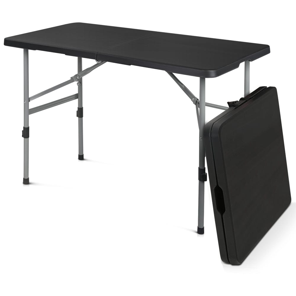 Monibloom 4-Foot Plastic Foldable Table, Indoor Outdoor Desk with Carrying Handle and Height Adjustable, Black