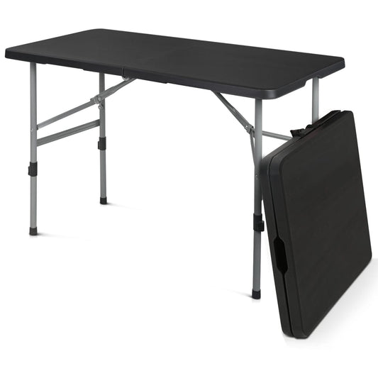 Monibloom 4-Foot Plastic Foldable Table, Indoor Outdoor Desk with Carrying Handle and Height Adjustable, Black