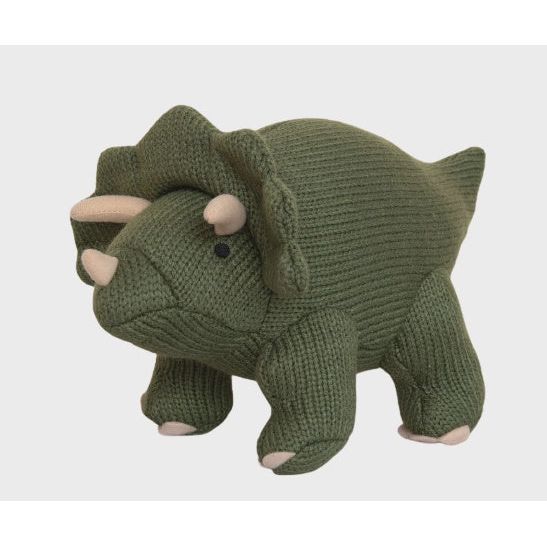 Knitted Dinosaur Plush Toy - Moss Green Triceratops