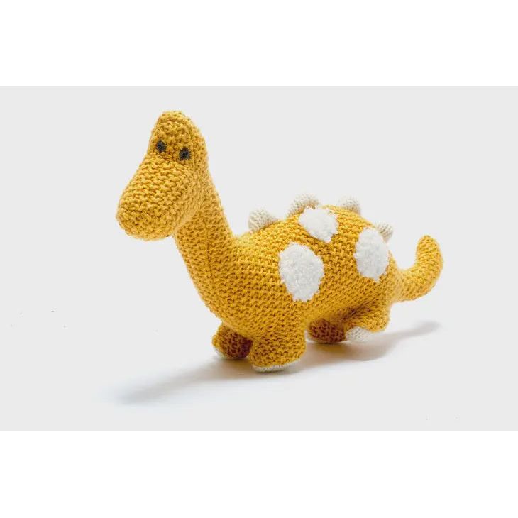 Large Knitted Organic Cotton Dinosaur Plush Toy - Mustard Diplodocus
