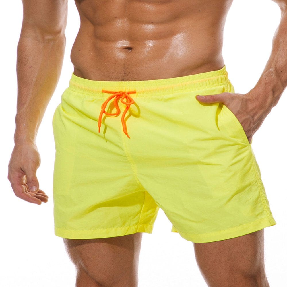New Men Swim Trunks Shorts Pants Board Shorts Boardshorts Swimwear Swimsuit Beachwear Casual Surfing Swimming Bathing Suit Quick Dry Summer Yellow XS