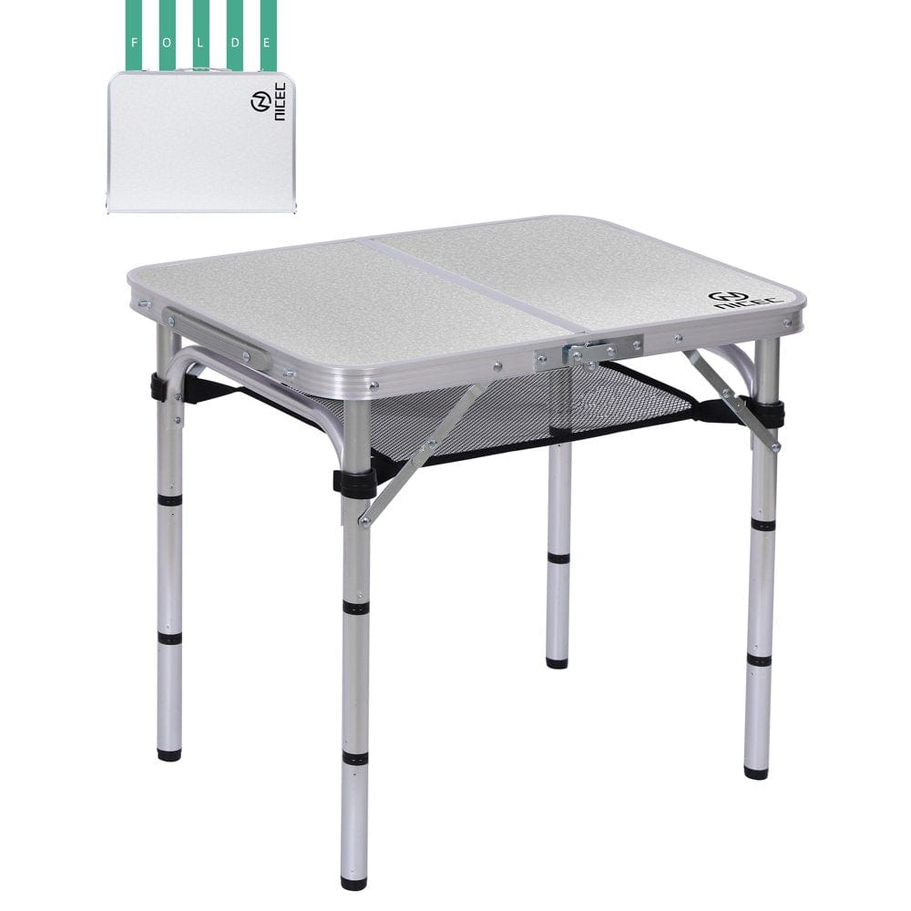 Nice C Folding Table Adjustable Height, Portable Camping Table Lightweight Aluminum, with Carry Handle for Outdoor, Beach, BBQ, Picnic, Cooking, Festival, Indoor, Office (Small)