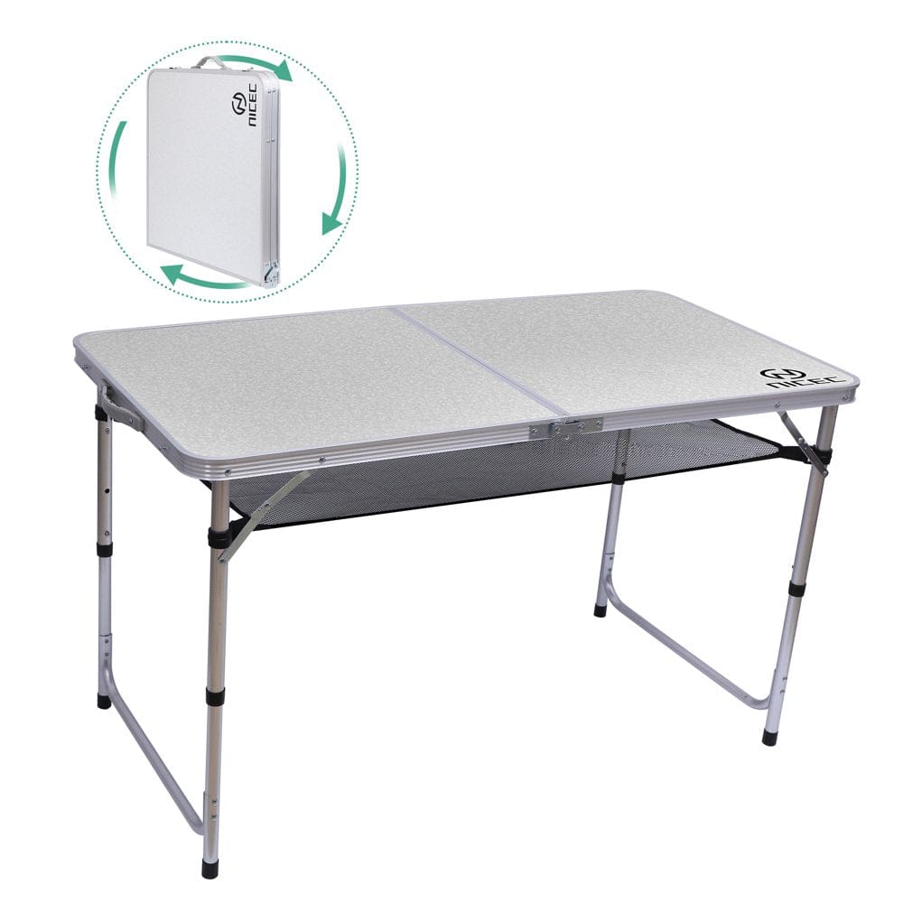 Nice C Folding Table Adjustable Height, Portable Camping Table Lightweight Aluminum, with Carry Handle for Outdoor, Beach, BBQ, Picnic, Cooking, Festival, Indoor, Office (Small)