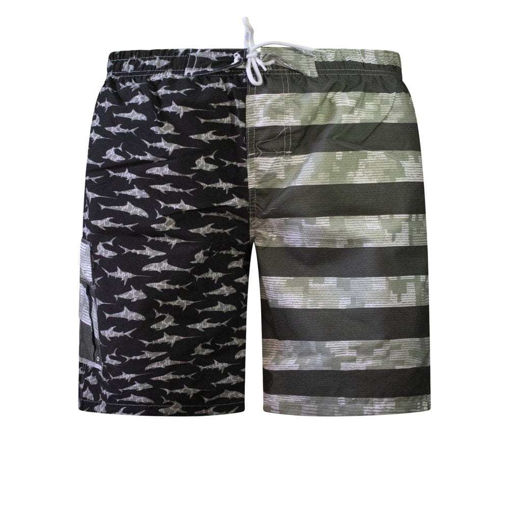 North 15 Men'S American Flag Microfiber Shark Print Swim Trunk Boardshorts with Cargo Pockets-7125-Nvy/Rd-L