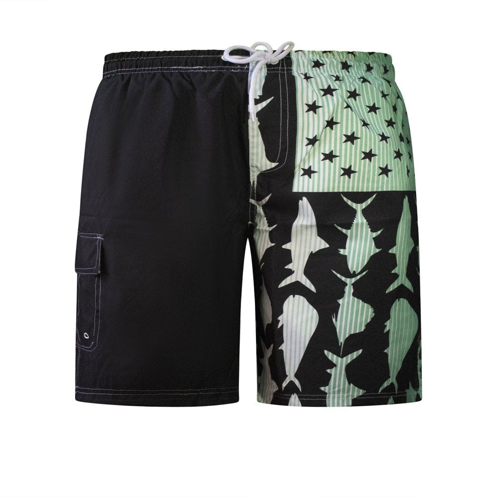 North 15 Men'S American Flag Microfiber Shark Print Swim Trunk Boardshorts with Cargo Pockets-7125-Nvy/Rd-L