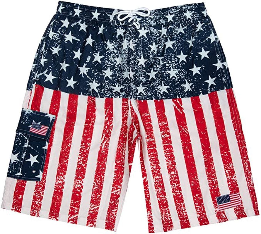North 15 Men'S USA American Flag Quick Dry Swim Trunk Boardshorts with Cargo Pocket-7110-8-3Xl
