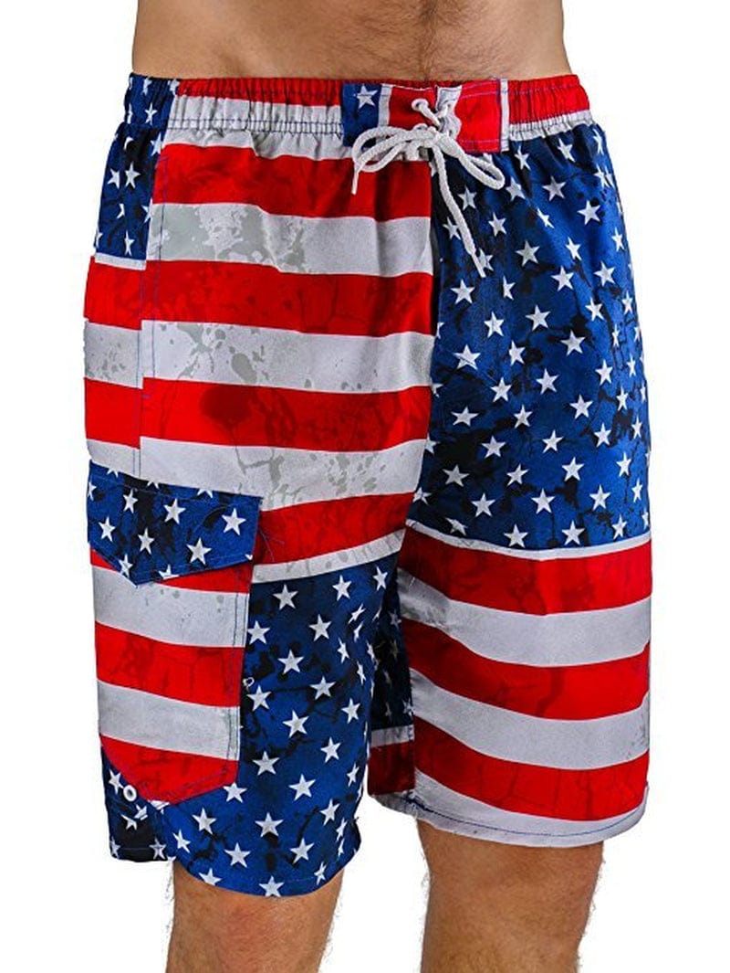 North 15 Men'S USA American Flag Quick Dry Swim Trunk Boardshorts with Cargo Pocket-7110-8-3Xl