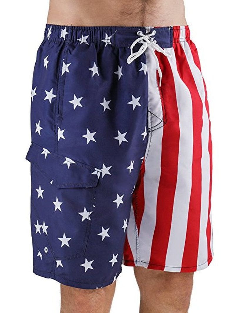 North 15 Men'S USA American Flag Quick Dry Swim Trunk Boardshorts with Cargo Pocket-7110-8-3Xl