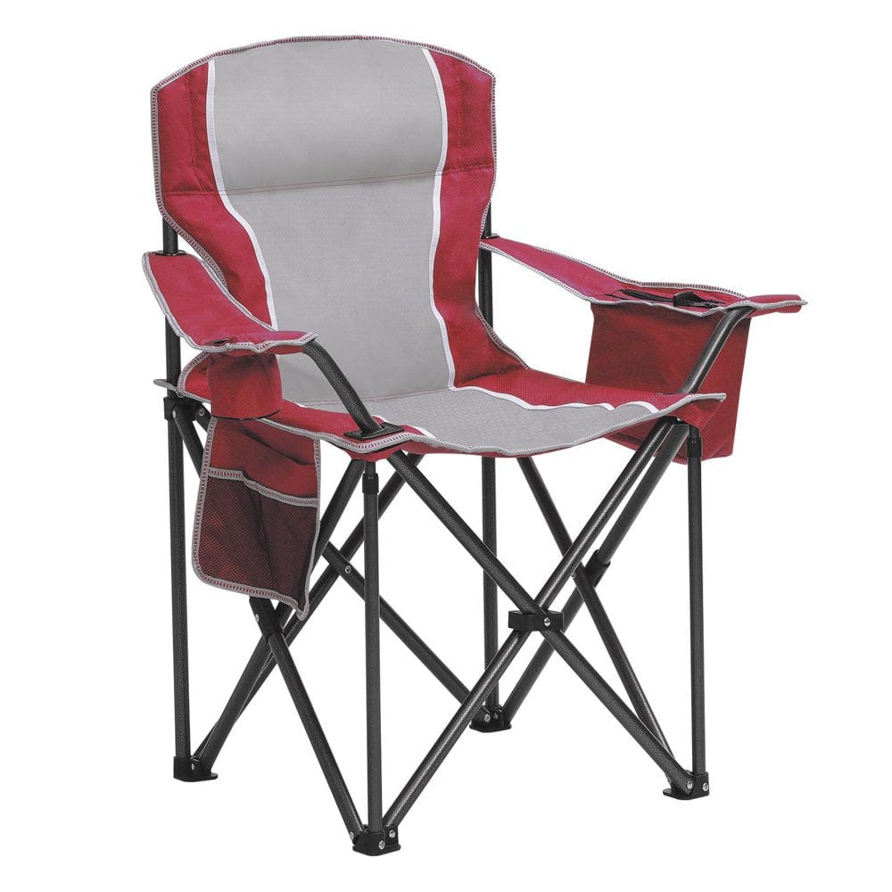 Padded Camping Chairs Red, Oversized Folding Chairs with Cooler Bag, Cup Holder, Storage Pocket, Carry Bag, Weight Capacity 475 LB