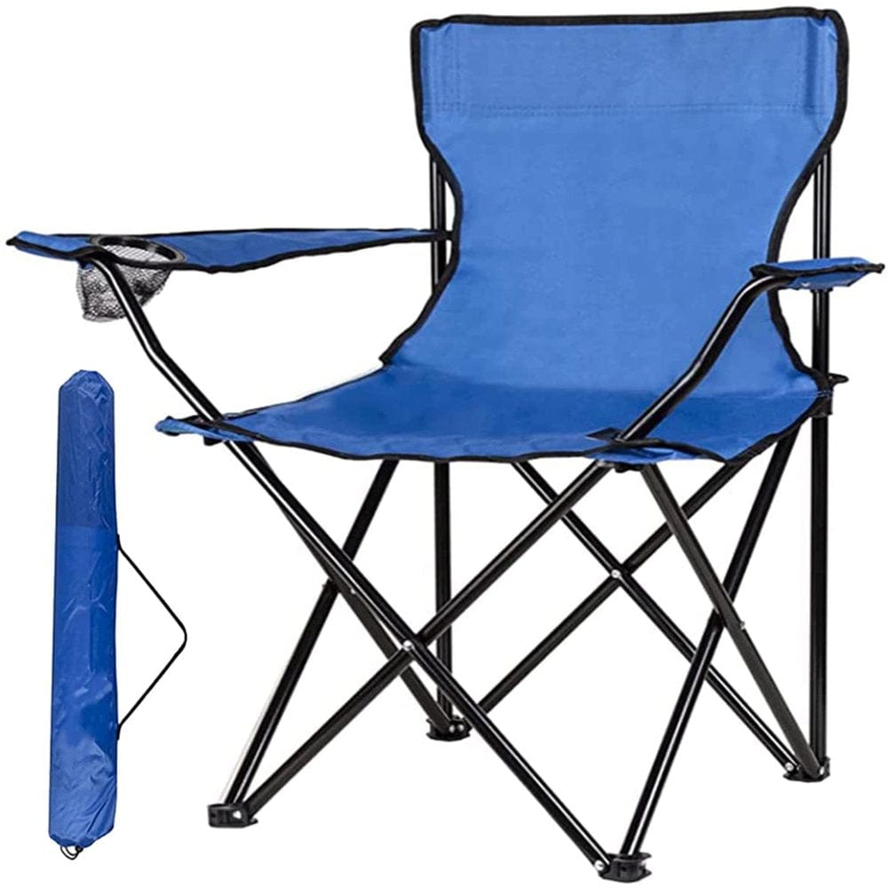 Patio Camping Chair Adjustable Reclining Lounge Storage Folding Lawn Chair for Adults with Cup Holder - Blue