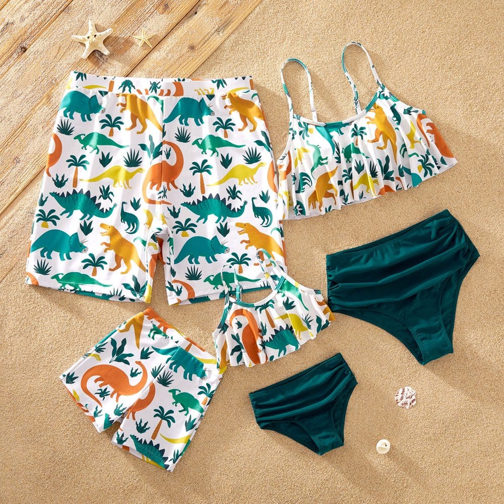 Patpat Animal Dinosaur Print Family Matching Swimsuits,One Piece,Sizes Baby-Kids-Adult