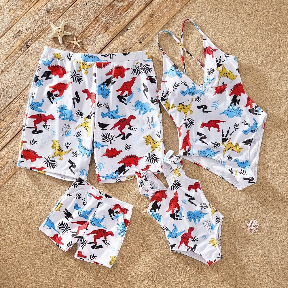 Patpat Cute Cartoon Dinosaur Print Family Matching Swimsuits,One Piece,Sizes Baby-Kids-Adult