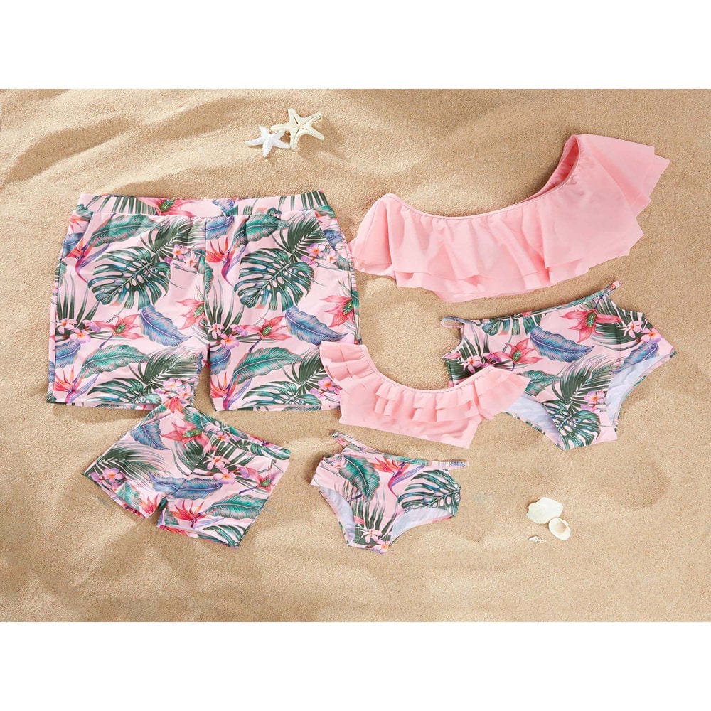 Patpat Pink Plant Floral Print Family Swimsuit for Summer,For Women,For Men,One Piece,Sizes Baby-Kids-Adults
