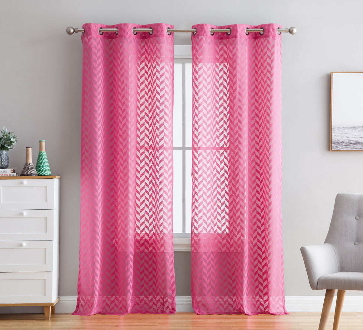 Herringbone Lace Sheer Rod Pocket Curtain Panels