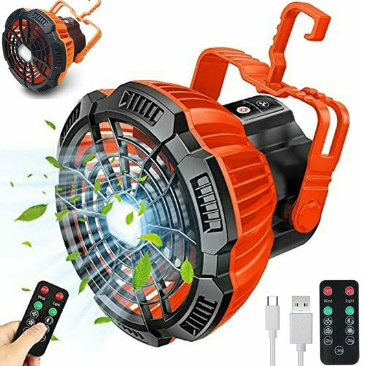 Portable Camping Fan LED Light Rechargeable Outdoor Tent Lantern w/ Hook Remote