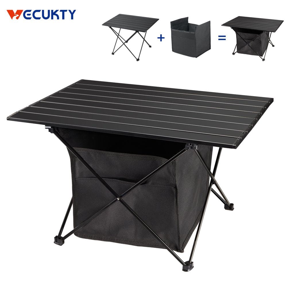 Portable Camping Side Table with Storage Bag, Ultralight Aluminum Folding Beach Table with Carry Bag for Outdoor Cooking, Picnic, Camp, Boat, Travel，L