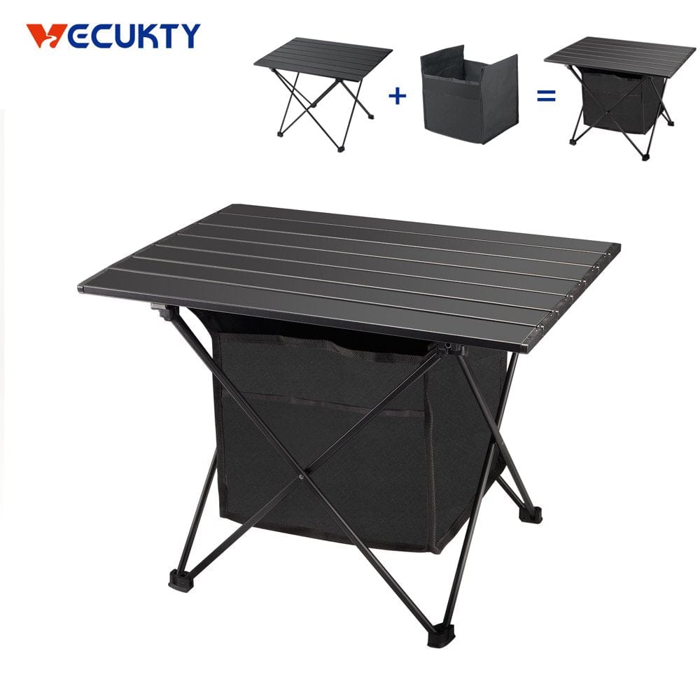 Portable Camping Side Table with Storage Bag, Ultralight Aluminum Folding Beach Table with Carry Bag for Outdoor Cooking, Picnic, Camp, Boat, Travel，L