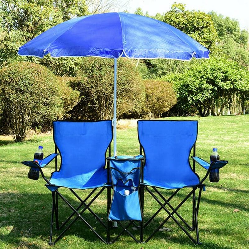 Portable Folding Picnic Double Recline Chair Umbrella Table Cooler Beach Camping Chair Stadium Seat