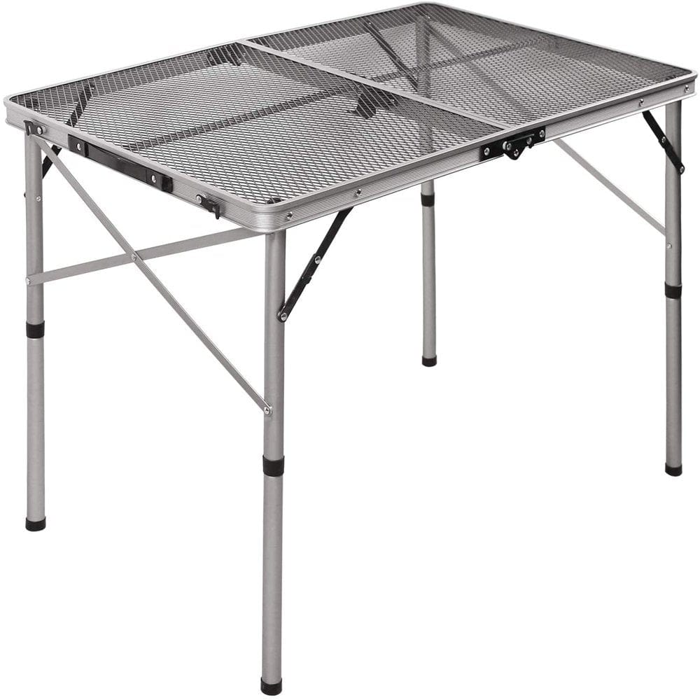 REDCAMP Folding Portable Grill Table for Camping, Lightweight Aluminum Metal Grill Stand Table with Adjustable Height Legs for outside Cooking Outdoor BBQ RV Picnic, Silver