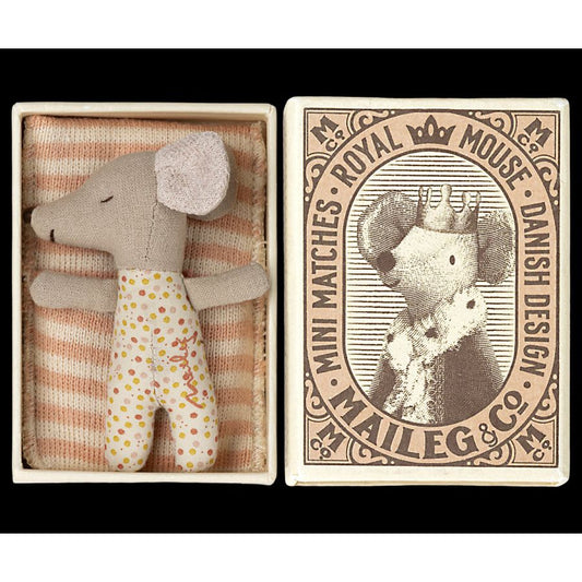 Sleepy Wakey Baby Mouse in Matchbox - Rose