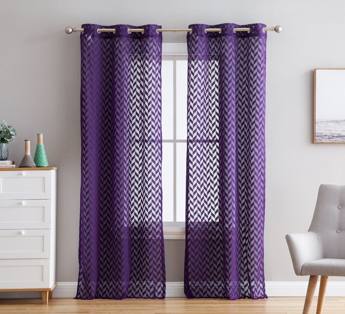 Herringbone Lace Sheer Rod Pocket Curtain Panels