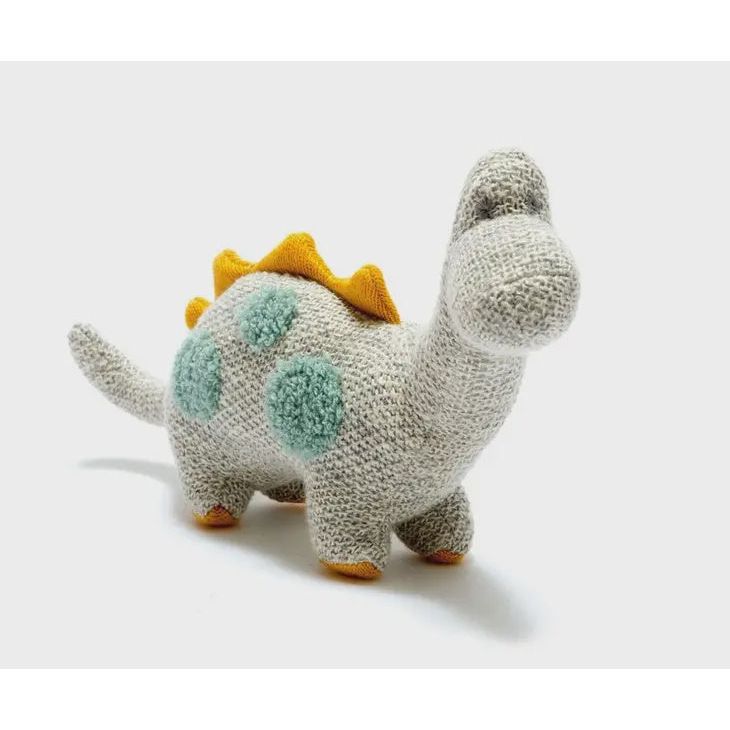 Small Knitted Organic Cotton Dinosaur Plush Toy - Grey Spotted Diplodocus