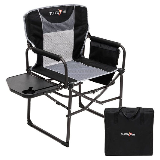 Sunnyfeel Camping Director Chair, Heavy Duty, Portable Folding Chair with Side Table, Pocket, Handle for Beach/Fishing/Outdoor/Travel/Picnic/Concert, Foldable Table Camp Chairs with Carry Bag