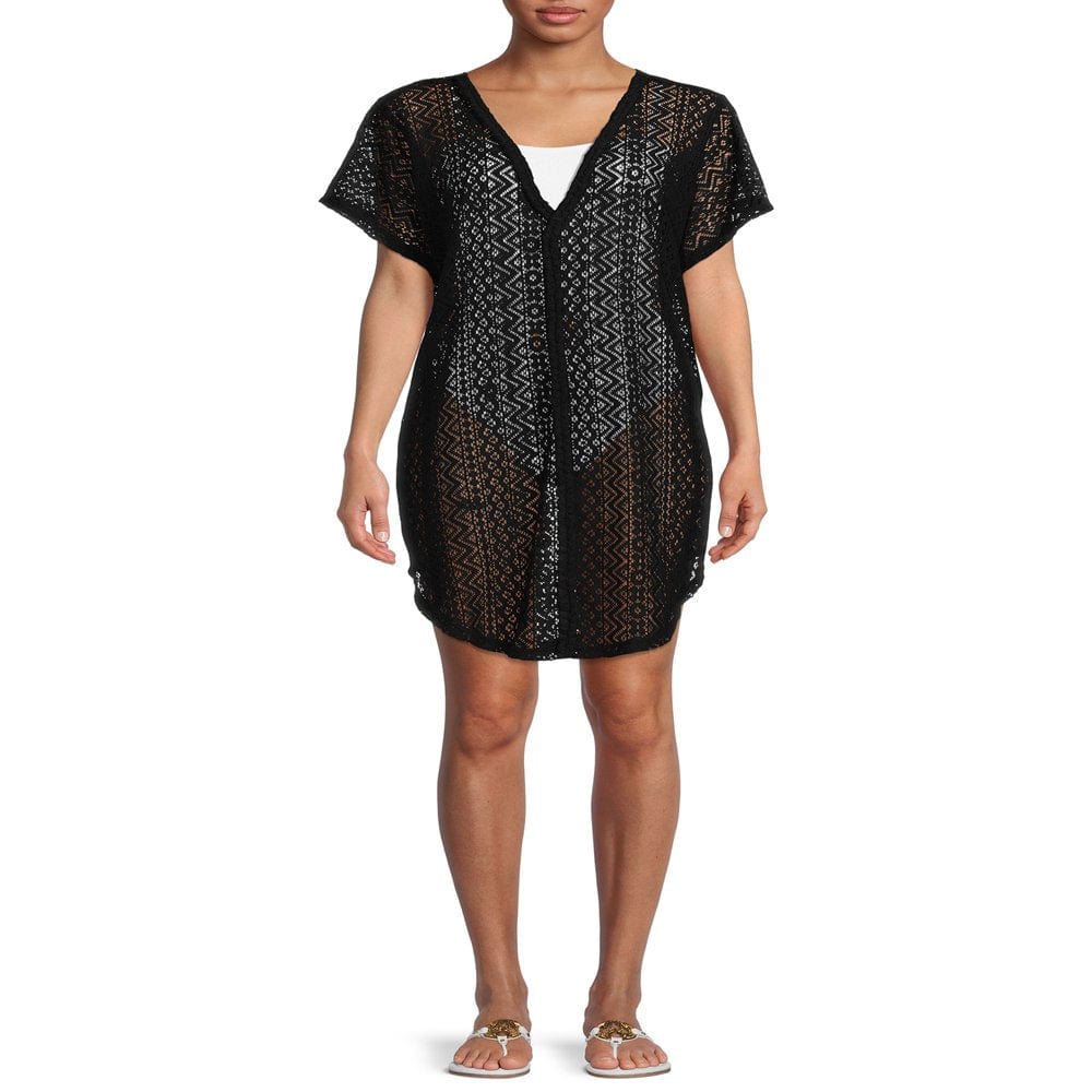 Time and Tru Women'S and Women'S plus V-Neck Wavy Side Shirt Cover Up